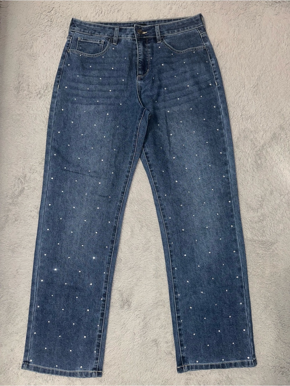Express Dark Blue Straight-Leg Jeans with Crystal Dots
